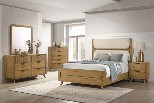 Coaster® Bennett Cream/Light Oak Youth Twin Upholstered Panel Bed-1