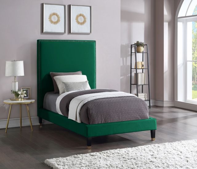 Meridian Furniture Harlie Green Velvet Twin Bed-3
