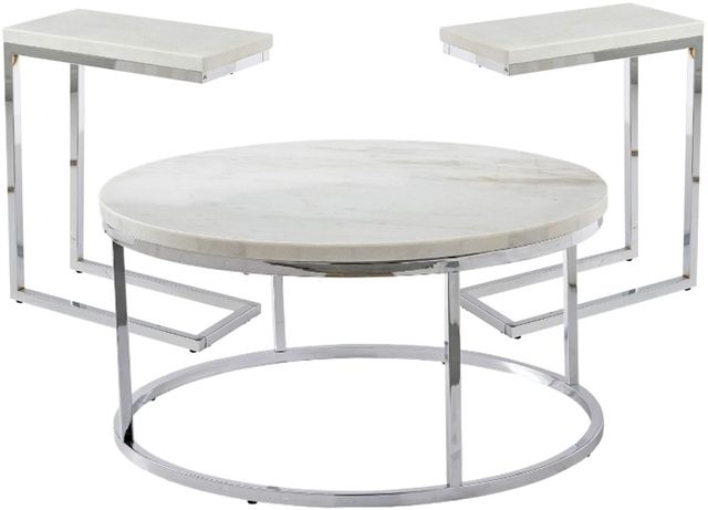 Steve Silver Co. Echo 3-Piece Marble Top Occasional Table Set with Chrome Base -0