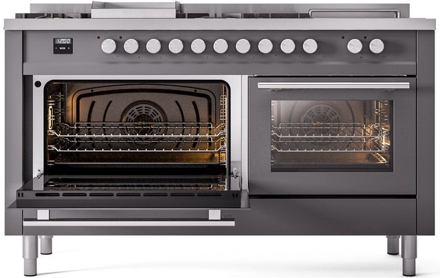 Ilve® Professional Plus II 60" Graphite Matte Pro Style Dual Fuel Range-2