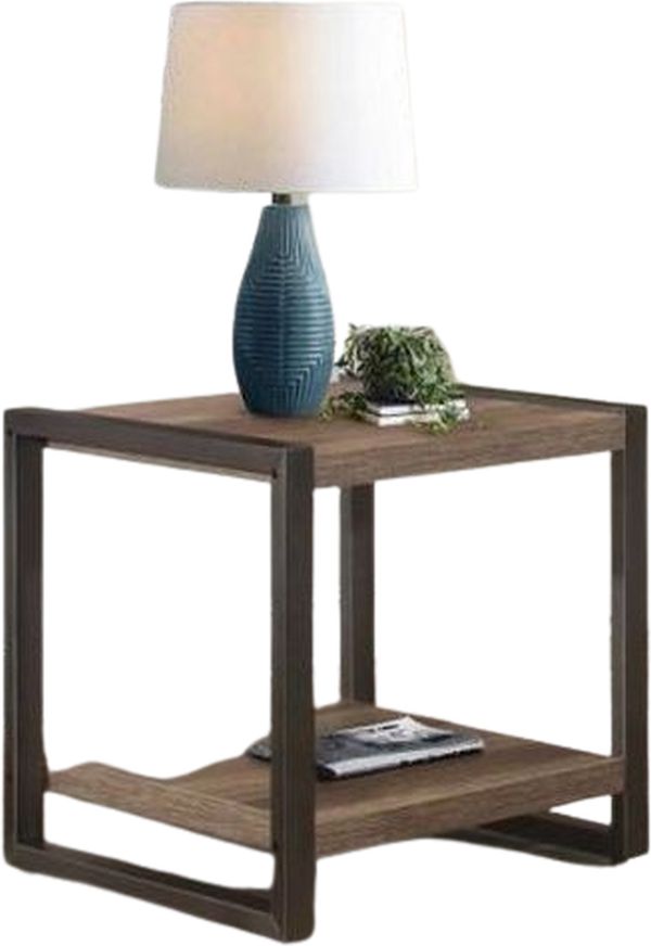 Mazin Furniture Douge Brown End Table with Gunmetal Frame -0