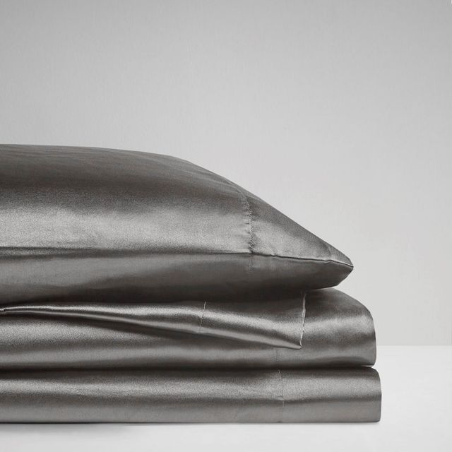 Olliix by Madison Park Essentials 6-Piece Grey King Satin Wrinkle-Free Luxurious Sheet Set-2