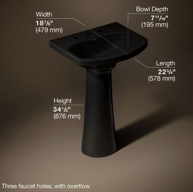 Kohler Cimarron® Black 22.75" Widespread Rectangular Pedestal Bathroom Sink-3