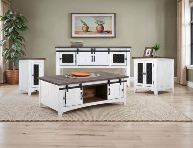 International Furniture Direct Pueblo Brown Top Sofa Table with White Base-1