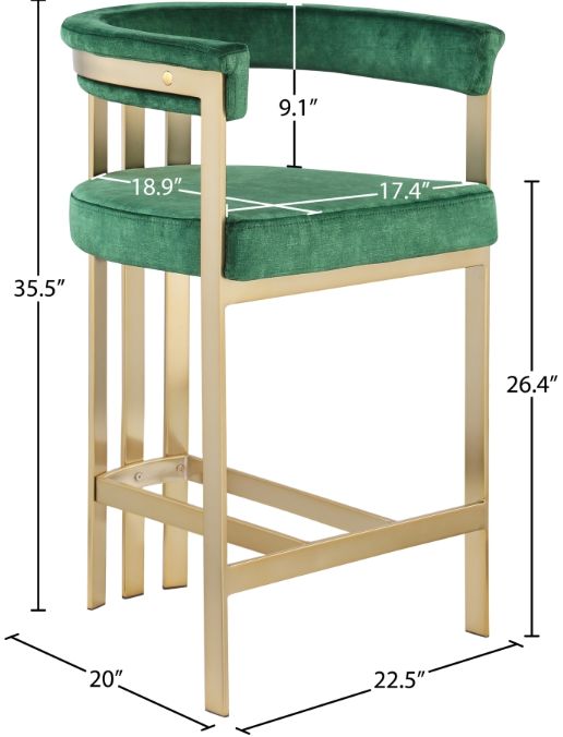 Meridian Furniture Marcello Green/Brushed Brass Counter Stool-3