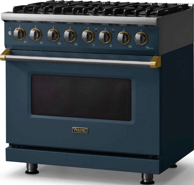 Viking® 5 Series 36" Squall Pro Style Dual Fuel (LP) Range with Brushed Brass Trim-3