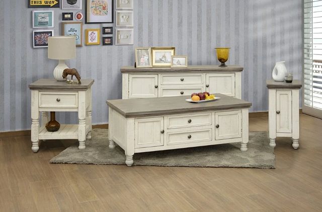 International Furniture Direct Stone Ivory Antiqued/Weathered Gray Sofa Table-1