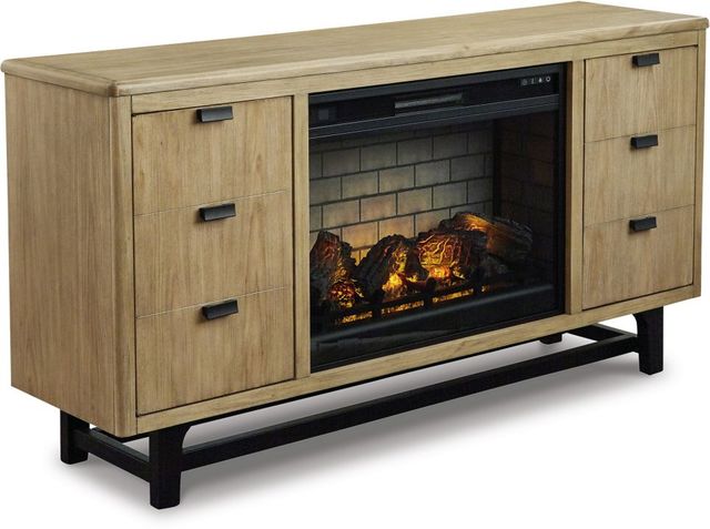 Signature Design by Ashley® Freslowe Light Brown TV Stand with Electric Fireplace-0