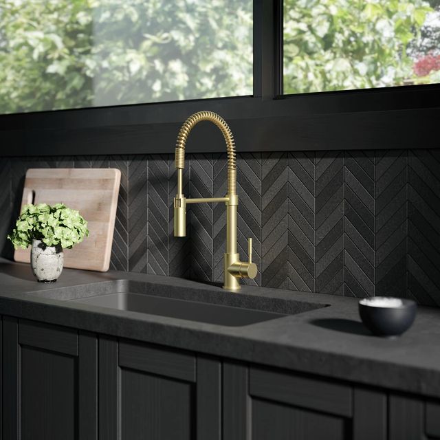 ZLINE Autograph Edition Champagne Bronze Sierra Pull Down Spring Single Handle Kitchen Faucet-3