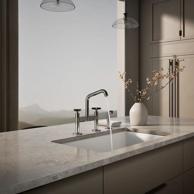 KOHLER® Billet® Vibrant Titanium 2-Hole Bridge Kitchen Sink Faucet with Side Sprayer-3