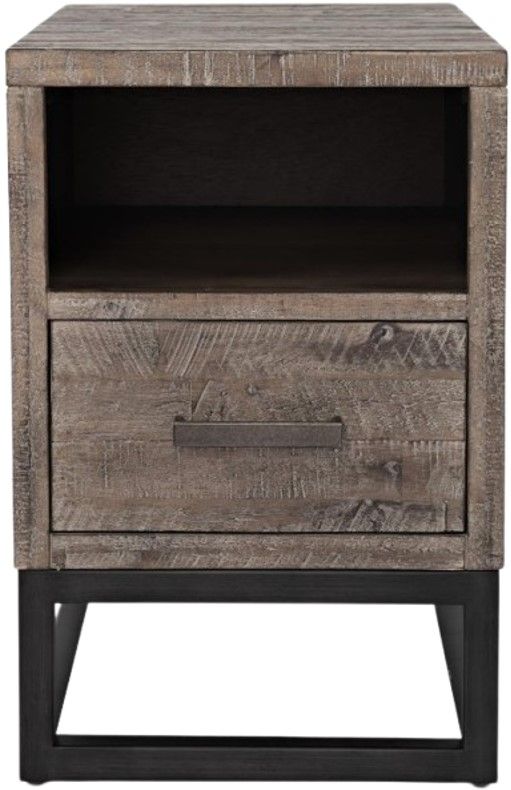 Jofran Inc. East Hampton Distressed Gray Power Chairside Table with Black Base-1