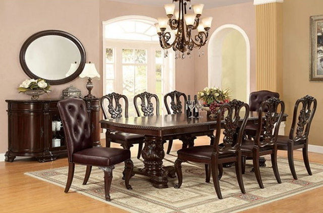Furniture of America® Bellagio Brown Cherry Dining Table with 2 Leaves-1