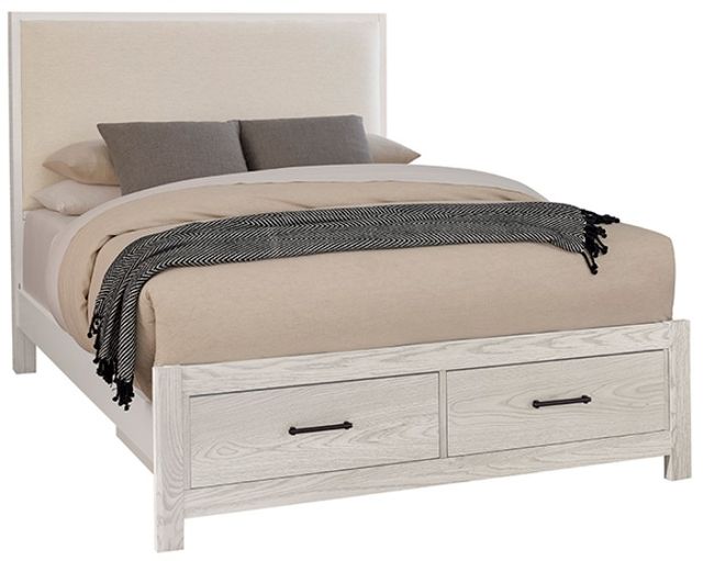 Vaughan-Bassett Lodge & Loft Ivory Cream/Soft White Upholstered King Panel Storage Bed-0