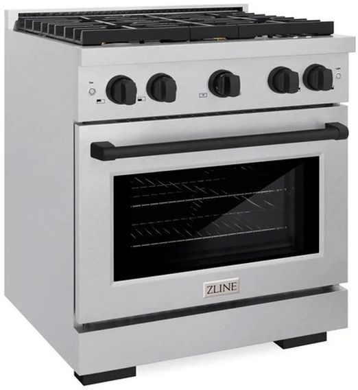 ZLINE Autograph Edition 30" Satin Stainless Steel Pro Style Gas Range with 4 Burner Cooktop and Matte Black Accents-3