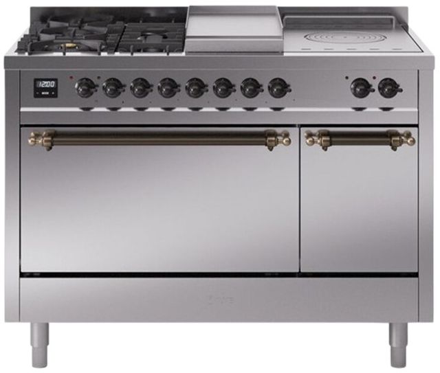 Ilve® Nostalgie II Series 48" Stainless Steel Pro Style Dual Fuel Range-0