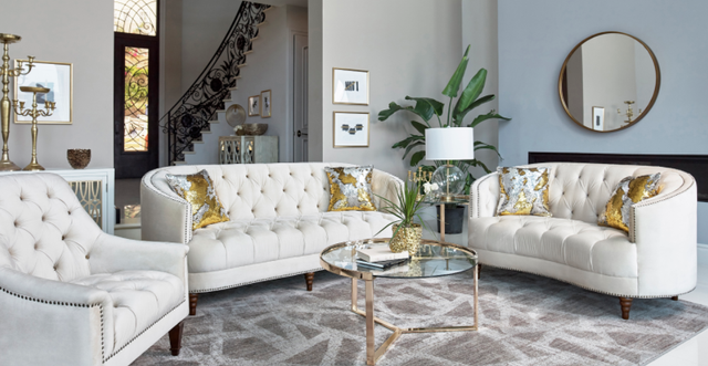 Coaster®  Avonlea 3-Piece Off White Upholstered Sloped Arm Living Room Set -0