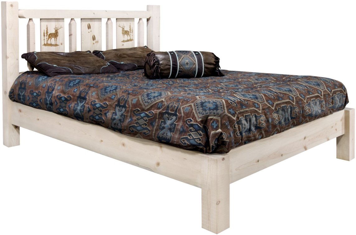 Montana Woodworks® Homestead Ready to Finish California King Platform Bed with Laser Engraved Elk Design