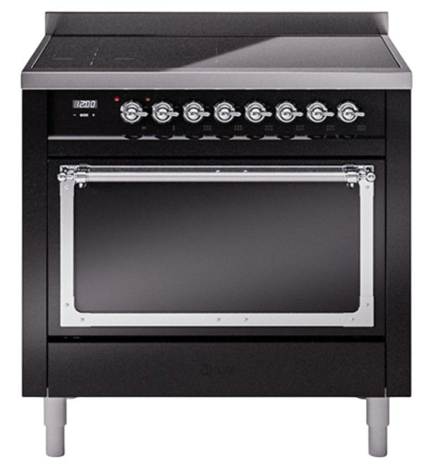 Ilve® Nostalgie II Noblesse 36'' Glossy Black Pro Style Induction Range with Chrome Trim-0