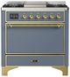 Ilve® Majestic III 36" Blue Gray Pro Style Dual Fuel Natural Gas Range with Solid Door and Brass Trim-0