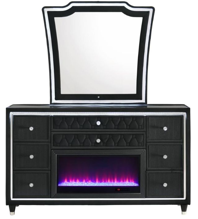 Coaster®  Lorient Black LED Flame Box Dresser and Mirror-3