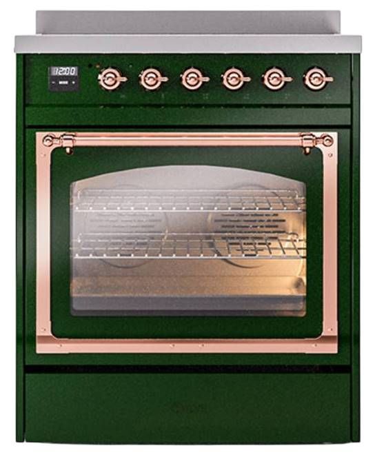 Ilve® Nostalgie II Noblesse 30'' Emerald Green Pro Style Induction Range with Copper Trim-1