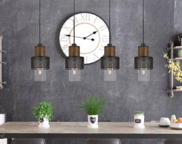 Cal® Lighting & Accessories Mckee Black/Wood Pendant-2