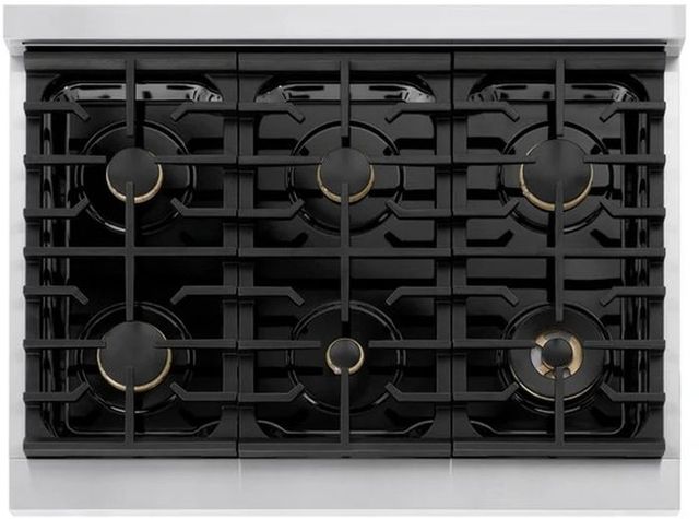 ZLINE Marino 36" Stainless Steel Pro Style Dual Fuel Range with White Matte Door and Polished Gold Accents-4