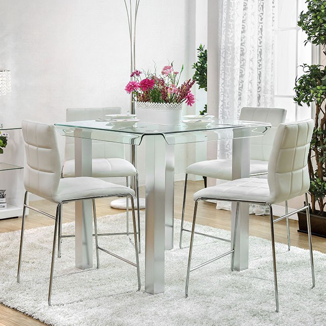 Furniture of America Richfield II Glass Top Counter Height Table with Silver Legs