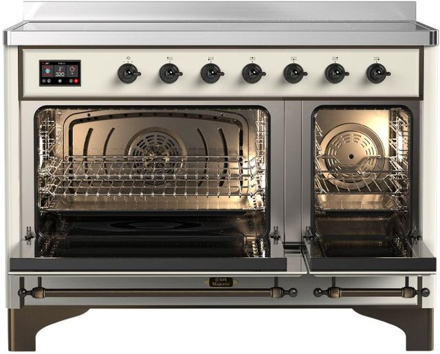 Ilve® Majestic III 48" Antique White Pro Style Induction Range with 6 Elements and Burnished Trim-1