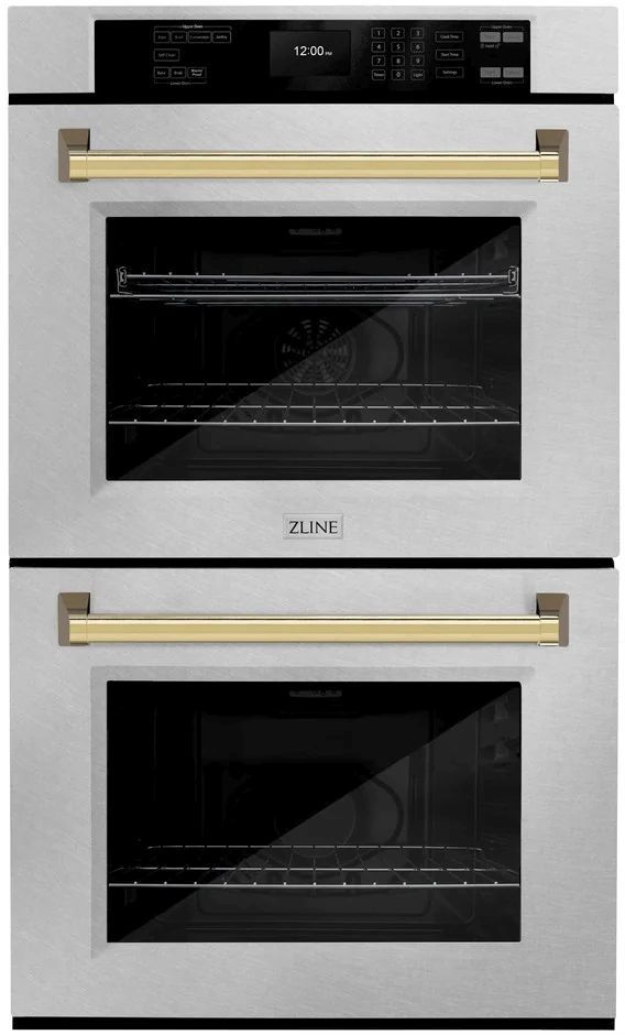 ZLINE Autograph Edition Professional 30" Stainless Steel Double Electric Wall Oven with Polished Gold Accents