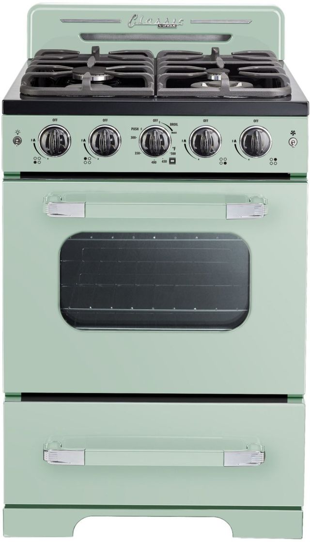 Unique® Appliances Classic Retro 24" Summer Mint Green Freestanding Gas Range-0