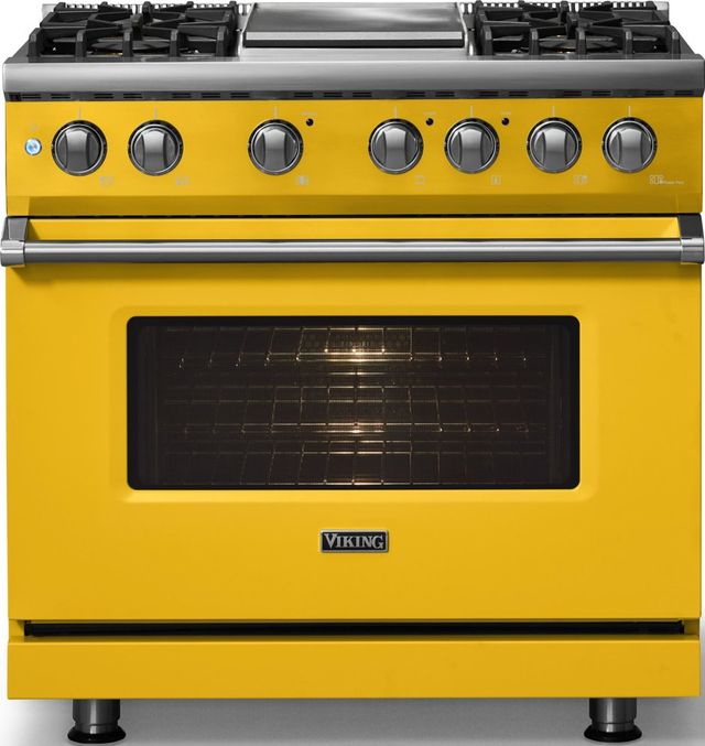Viking® 5 Series 36" Daffodil Pro Style Dual Fuel (NG) Range with Polished Chrome Trim-2
