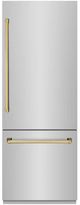 ZLINE Autograph Edition 30" 16.1 Cu. Ft. Stainless Steel Built-In Bottom Freezer Refrigerator with Graphite Gray Interior and Polished Gold Accents-0