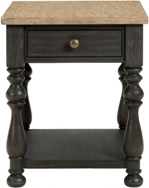 Riverside Furniture Barrington Antique Oak Side Table with Matte Black Base-0