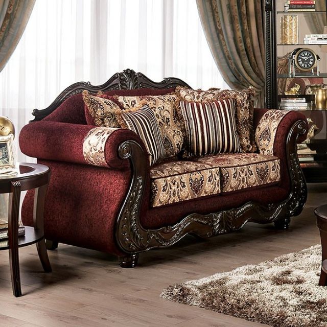 Furniture of America® Matteo Brown/Burgundy Loveseat-0