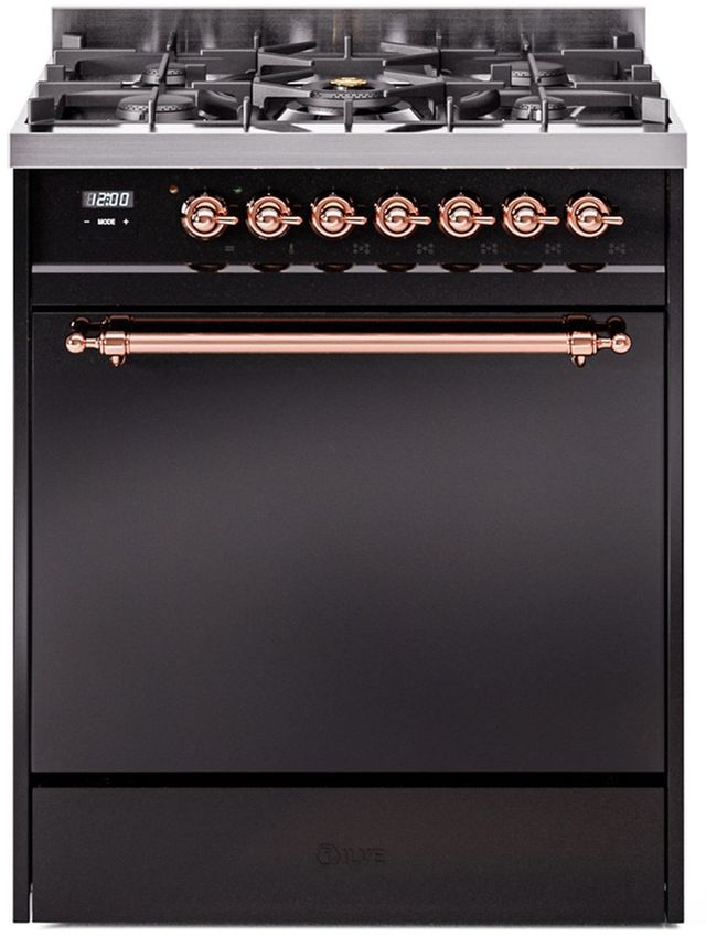 Ilve® Nostalgie II Series 30" Glossy Black Pro Style Dual Fuel Range-0