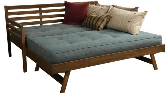 Kodiak Furniture Boho Linen Aqua/Rustic Walnut Twin Daybed with Mattress-0