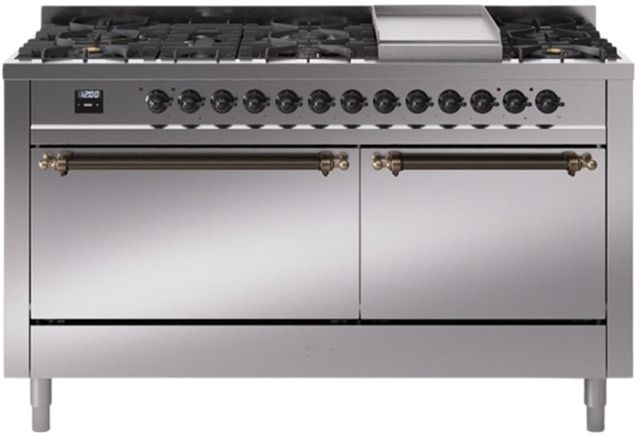 Ilve® Nostalgie II Series 60" Stainless Steel Pro Style Dual Fuel Range-0
