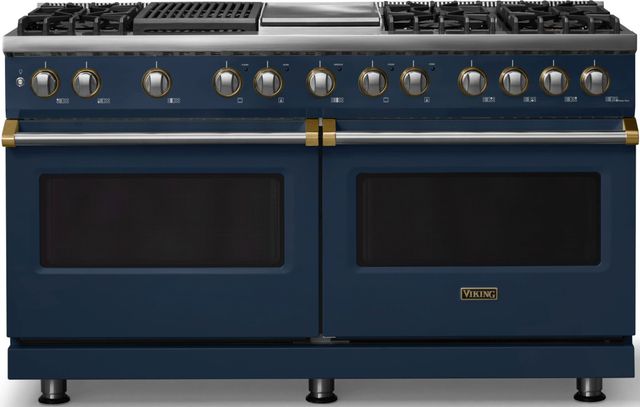 Viking® 5 Series 60" Slate Blue Pro Style Dual Fuel (NG) Range with Brushed Brass Trim-0