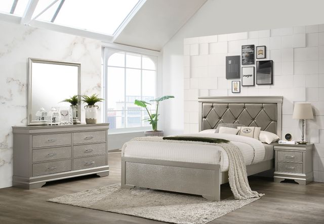 Crown Mark Amalia Queen Nickel Upholstered Panel Bed-3