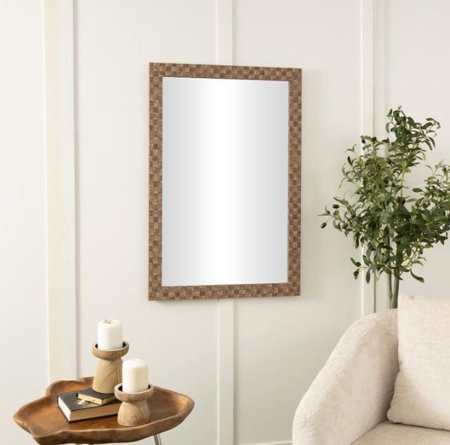 Deco Marche Brown Rectangular Wall Mirror with Checkered Frame -1