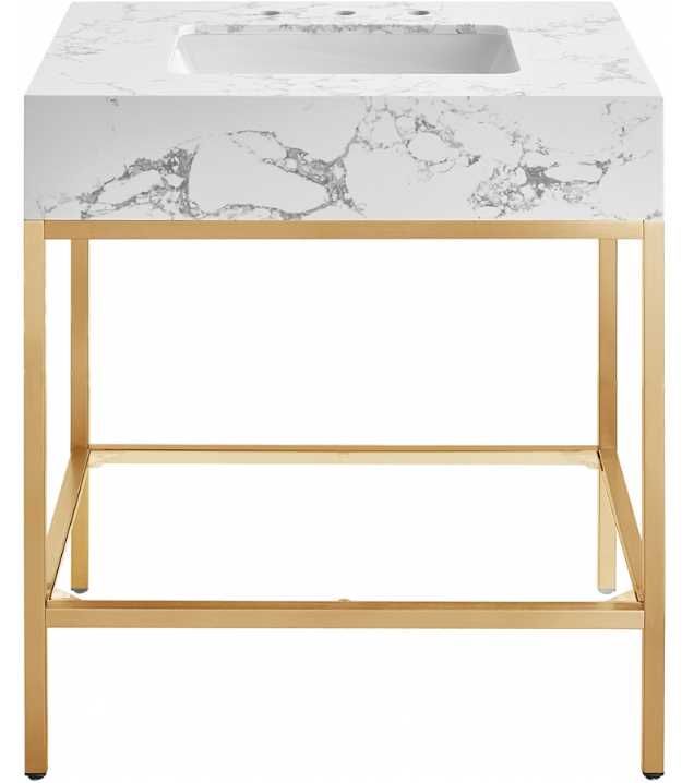 Meridian Furniture Marmo White/Brushed Brass 30" Bathroom Vanity-1