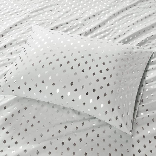 Olliix by Intelligent Design Grey/Silver Queen Metallic Dot Printed Sheet Set-1