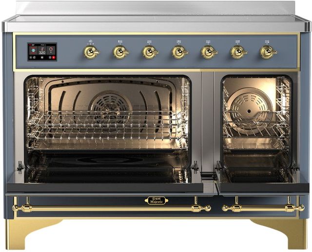 Ilve® Majestic III 48" Blue Gray Pro Style Induction Range with 6 Elements and Brass Trim-1