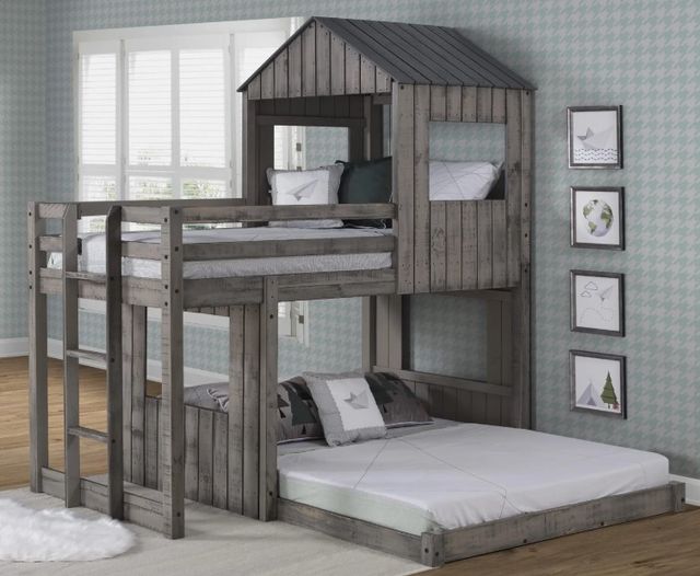 Donco Kids Campsite Rustic Dirty Gray Youth Twin/Full Loft Bunkbed-1