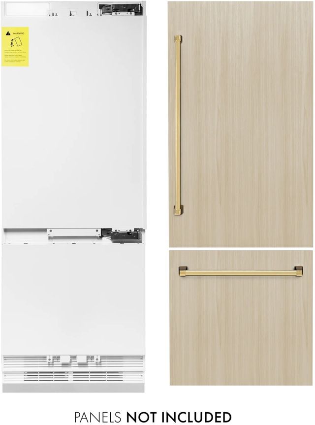 ZLINE Autograph Edition 30" 16.1 Cu. Ft. Panel Ready Built In Counter Depth Bottom Freezer Refrigerator with Polished Gold Accents-2