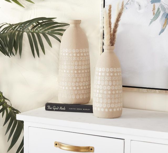 Deco Marche 2-Piece Beige Handmade Vase with Star Patterns Set-2