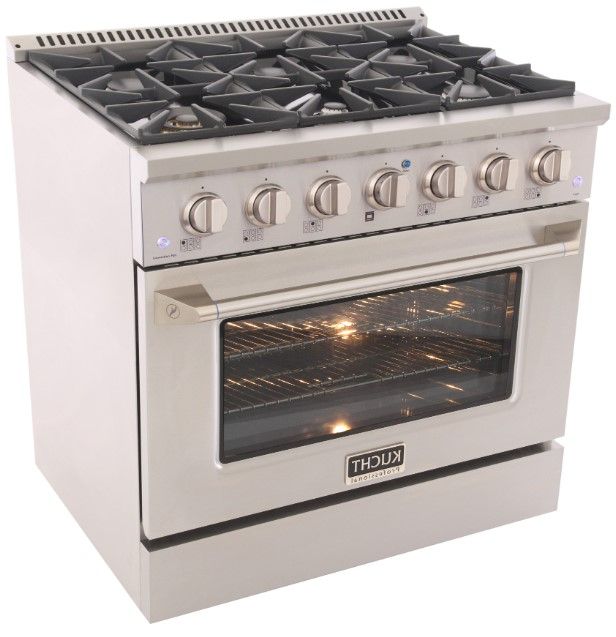 Kucht Professional KNG Series 36" Stainless Steel Pro Style Liquid Propane Gas Range with Silver Door-3