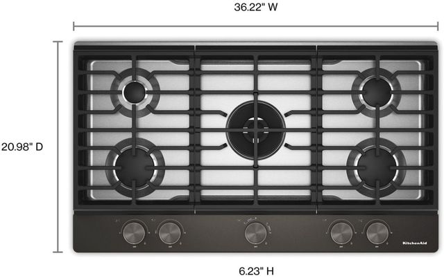 KitchenAid® 36" Black Ore Gas Cooktop with 5 Burners, Integrated Wok Grate and Backlit Knobs-3