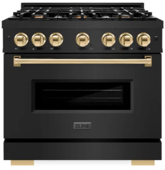 ZLINE Classic Autograph Edition 36" Black Stainless Steel Pro Style Gas Range with Polished Gold Accents-0